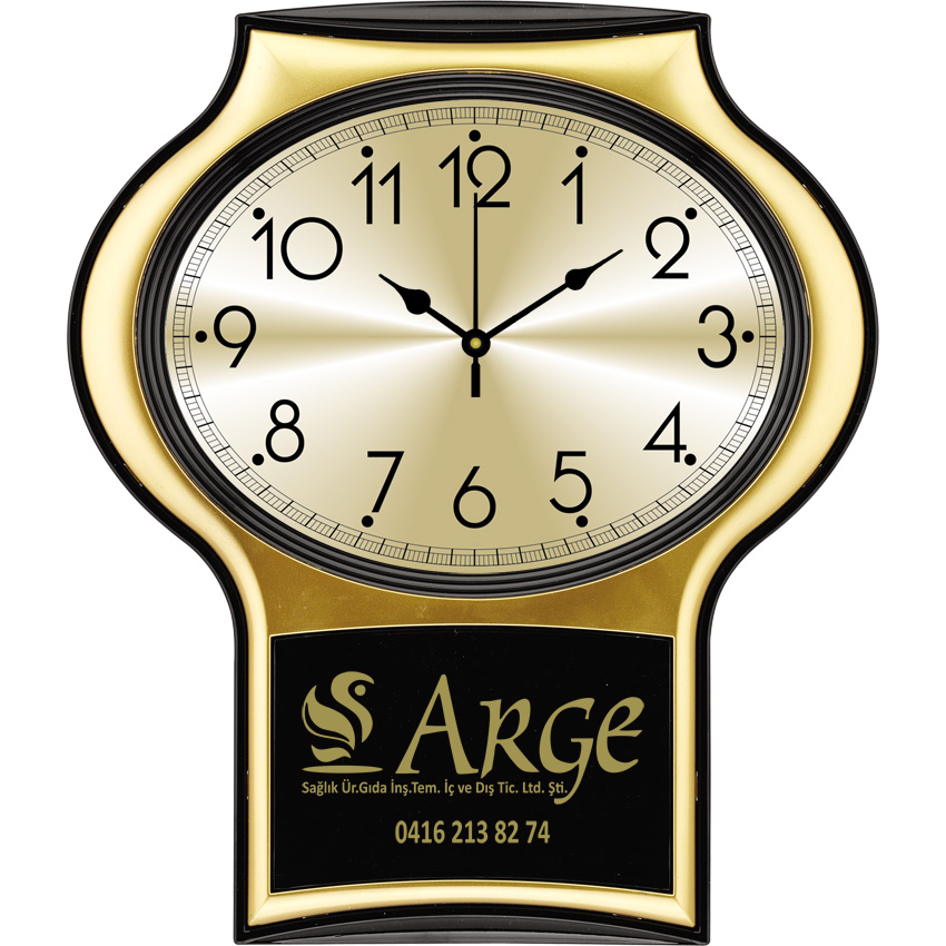 Plastik Duvar Saati 29 x 33 cm Plastik Kasa Mineral Cam Akar Saniye Metalize Kadran